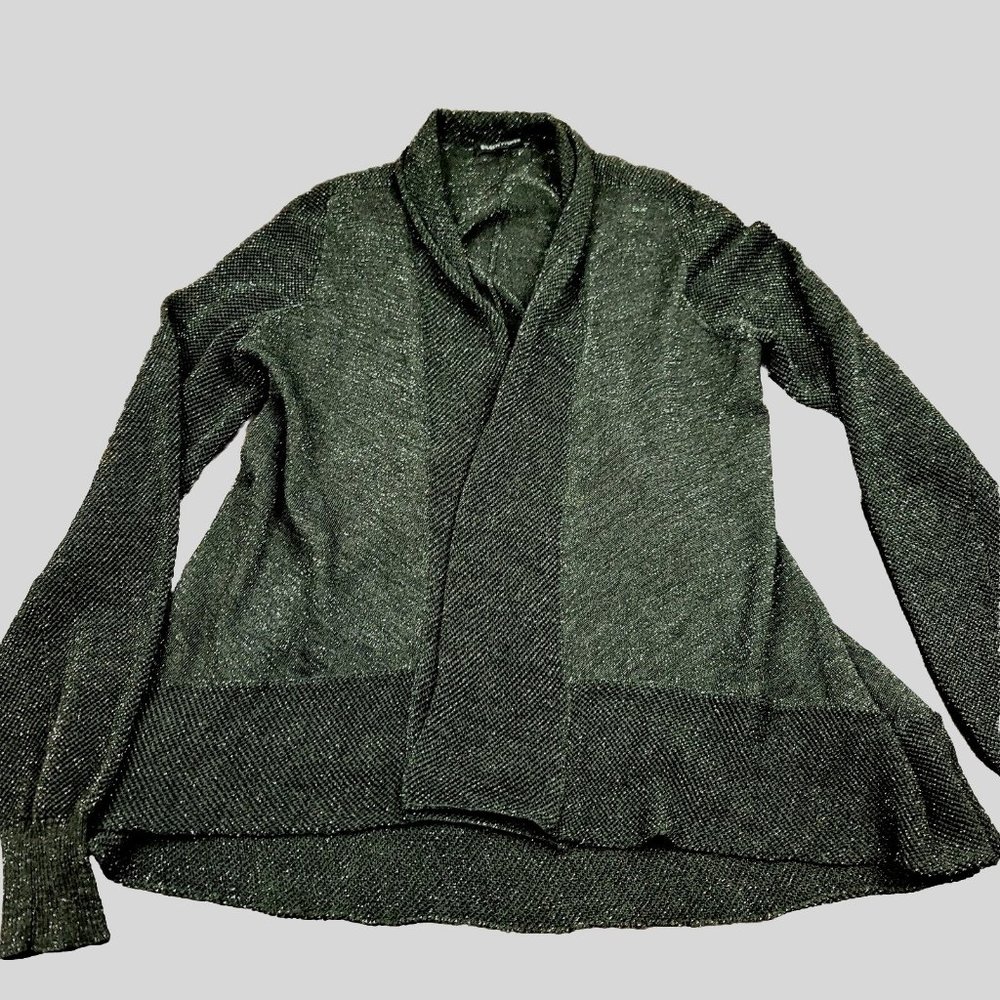 Eileen Fisher Womens S Sweater Charcoal Metallic Merino Wool Blend Cardigan‎